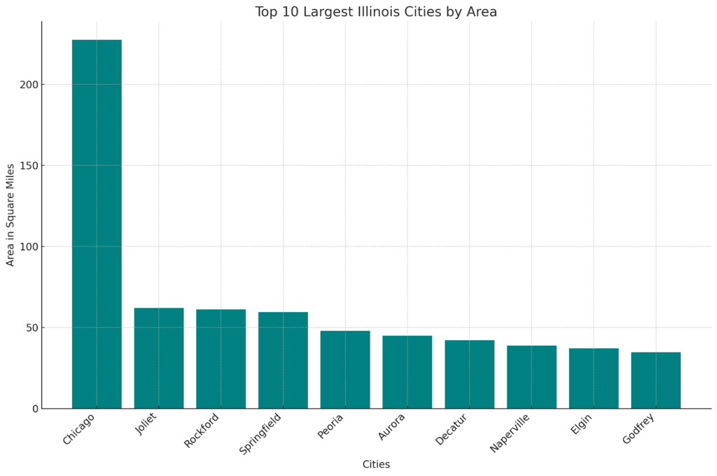 Top 10 largest Illinois cities by area