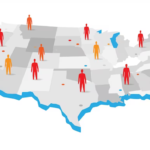 Map of usa with people icons illustration