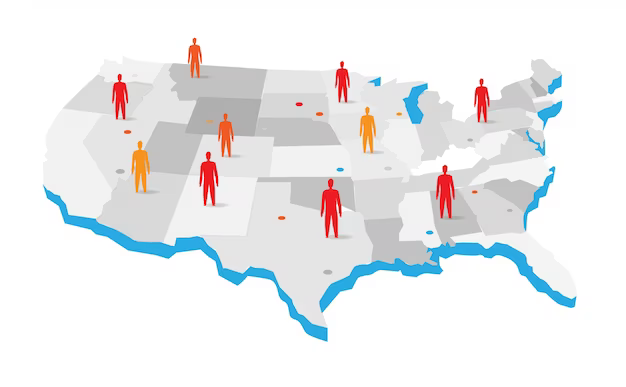 Map of usa with people icons illustration