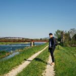 Beautiful River Landscape and Man