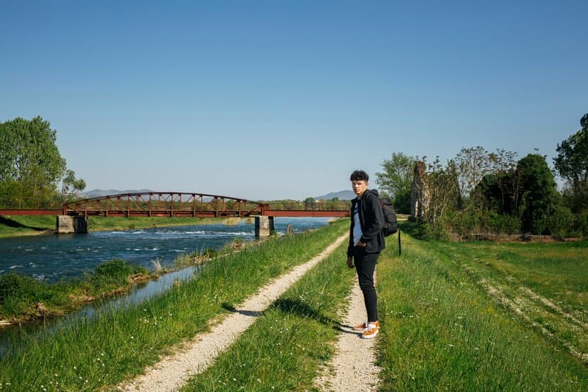 Beautiful River Landscape and Man