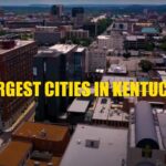 The inscription Largest Cities in Kentucky against the background of the city